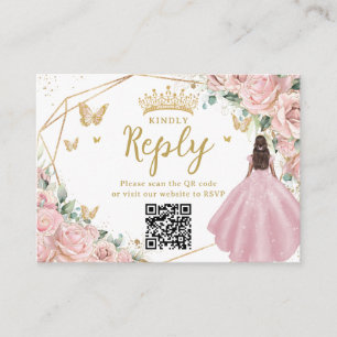 Carte D'accompagnement Code QR de RSVP de Quinceañera de la Princesse Flo