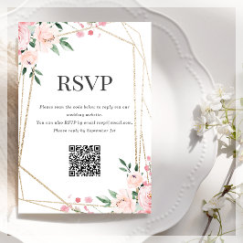 Carte D'accompagnement Code QR de RSVP | Floral rose poudré