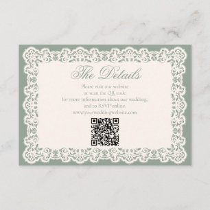 Carte D'accompagnement Code QR de site Web de mariage vert sauge dentelle