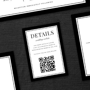 Carte D'accompagnement Code QR des détails de mariage à cadre noir classi