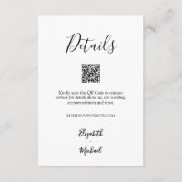 Code QR des détails de mariage minimaliste noir et