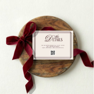 Carte D'accompagnement Code QR des détails du mariage Ivory Red Old Money