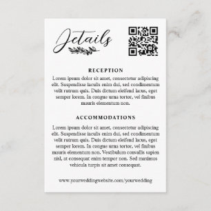 Carte D'accompagnement Code QR des détails élégants de mariage avec une b