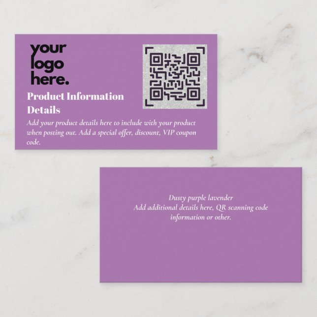 Carte D'accompagnement Code QR Détails de la garantie d'emballage du prod (Devant / Derrière)