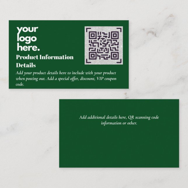 Carte D'accompagnement Code QR Détails de la garantie d'emballage du prod (Devant / Derrière)