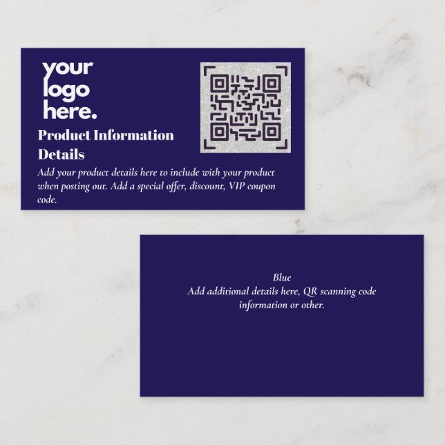 Carte D'accompagnement Code QR Détails de la garantie d'emballage du prod (Devant / Derrière)