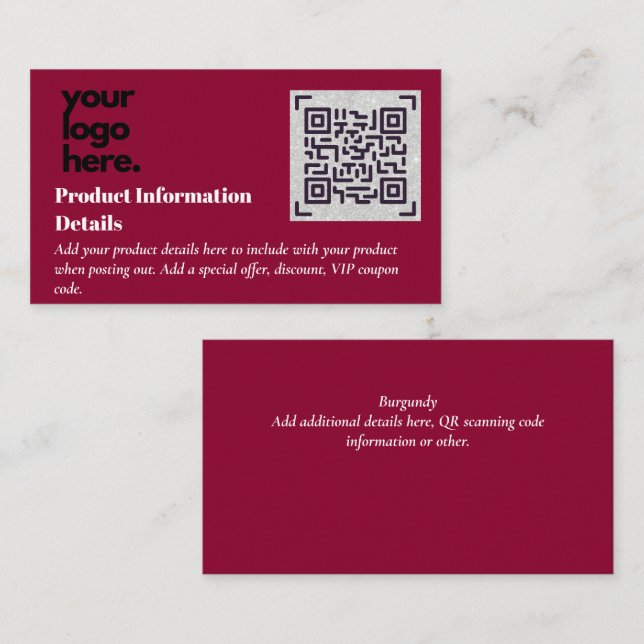 Carte D'accompagnement Code QR Détails de la garantie d'emballage du prod (Devant / Derrière)