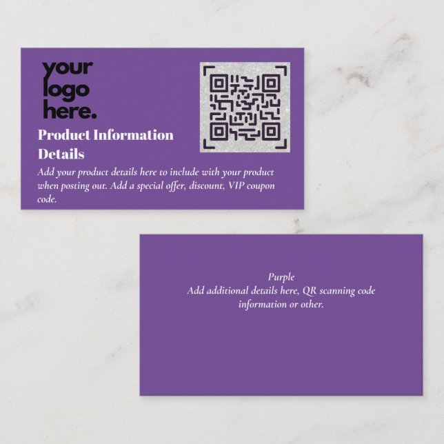Carte D'accompagnement Code QR Détails de la garantie d'emballage du prod (Devant / Derrière)