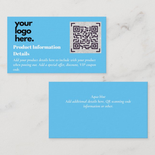 Carte D'accompagnement Code QR Détails de la garantie d'emballage du prod (Devant / Derrière)