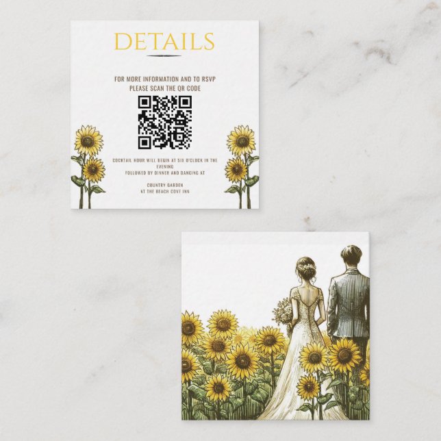 Carte D'accompagnement Code QR du Mariage du couple de tournesol (Devant / Derrière)