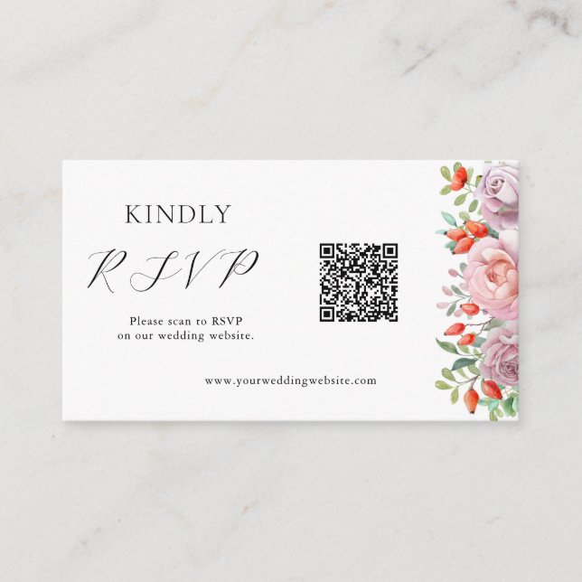 Carte D'accompagnement Code QR du Mariage Rose de printemps RSVP (Devant)