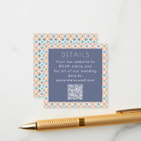Code QR du Mariage vintage géométrique bleu orange