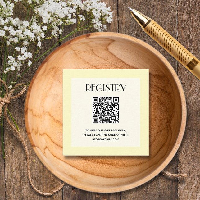 Carte D'accompagnement Code QR du registre de Baby shower jaune neutre (Pale yellow baby shower registry QR code 2.5" square enclosure cards)