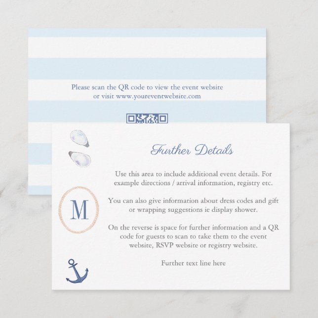 Carte D'accompagnement Code QR du registre de baby shower Monogramme côti (Devant / Derrière)