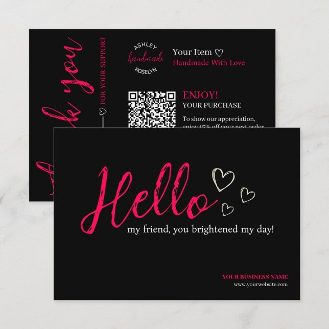 Carte D'accompagnement Code QR du script moderne rose chaud, Merci Busine (Devant / Derrière)