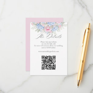 Carte D'accompagnement Code QR du site Web de mariage floral rose Hydrang
