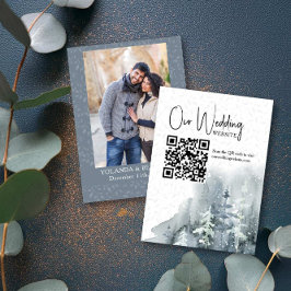 Carte D'accompagnement Code QR du site web du mariage d'hiver de la forêt