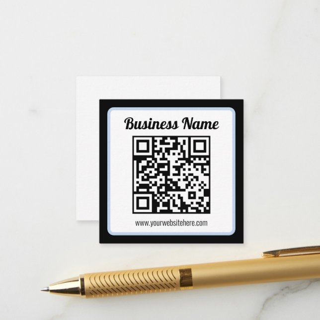 Carte D'accompagnement Code QR éditable & Texte avec bordure bleu clair (Devant/Arrière en situation)