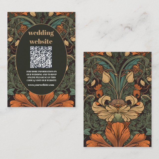Carte D'accompagnement code qr Elégant Floral Art Nouveau Mariage (Devant / Derrière)