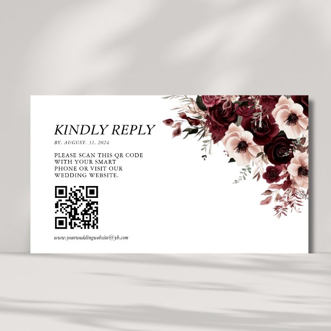 Carte D'accompagnement Code QR élégant pour mariage bordeaux marron (Créateur téléchargé)