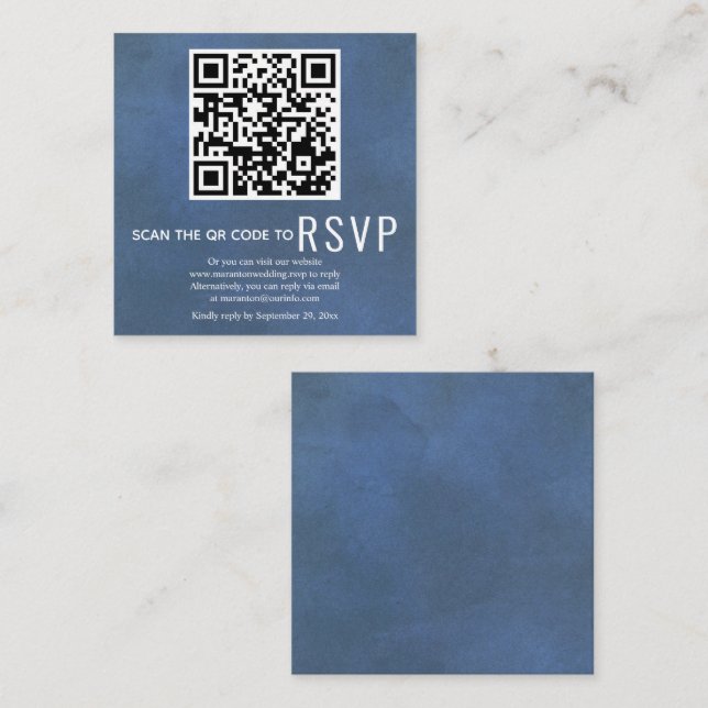Carte D'accompagnement Code QR en ligne RSVP mariage bleu taché (Devant / Derrière)