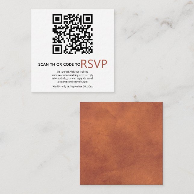 Carte D'accompagnement Code QR en ligne RSVP mariage en terre cuite taché (Devant / Derrière)