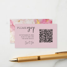 Code QR en marbre rose et or pour RSVP mariage