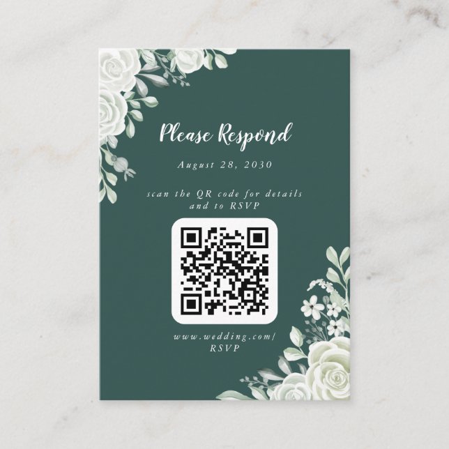 Carte D'accompagnement Code QR floral feuille verte RSVP (Devant)