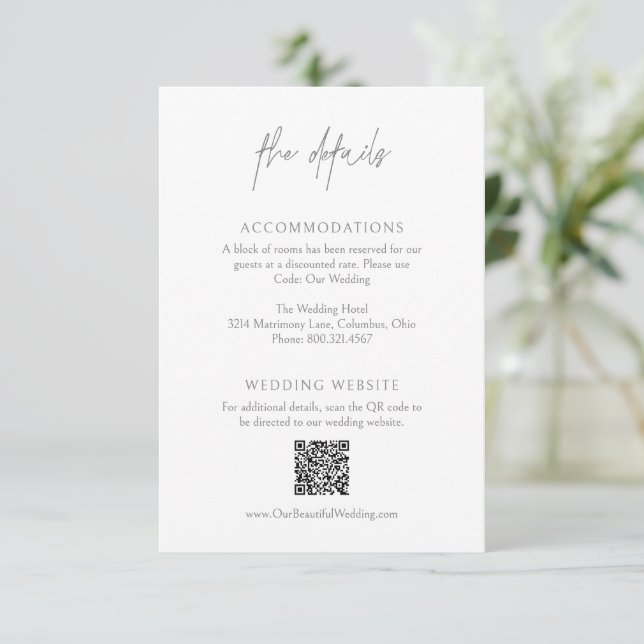 Carte D'accompagnement Code QR gris classique Mariage élégant (Debout devant)