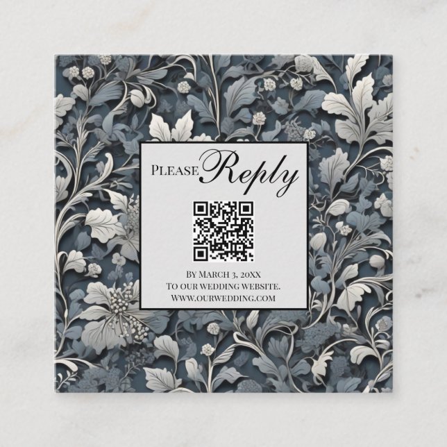 Carte D'accompagnement Code QR gris gris argenté élégant bleu poussiéreux (Devant)