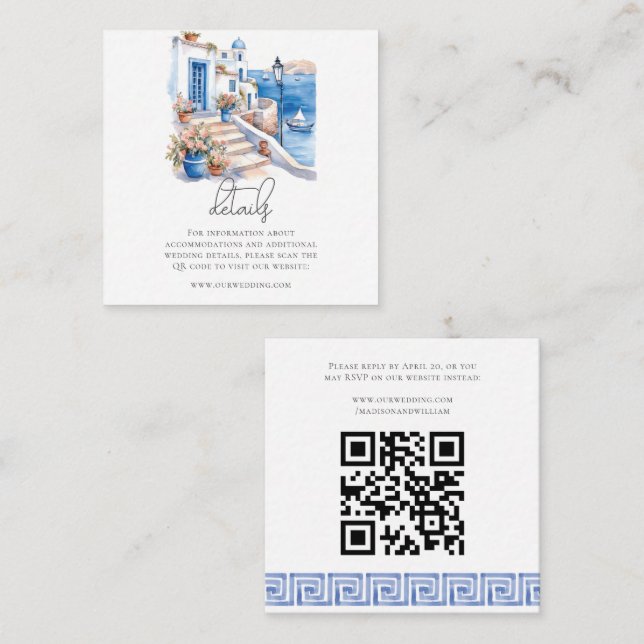 Carte D'accompagnement Code QR Mariage d'aquarelle Grèce (Devant / Derrière)