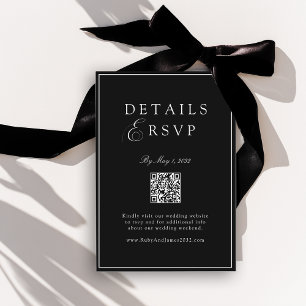 Carte D'accompagnement Code QR Mariage RSVP Noir Royal Élégant