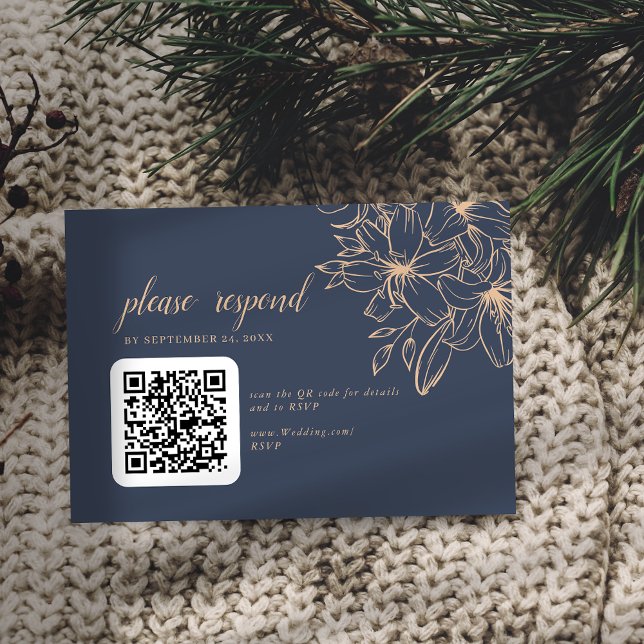 Carte D'accompagnement Code QR Mariage Soft Bleu Foncé (Créateur téléchargé)