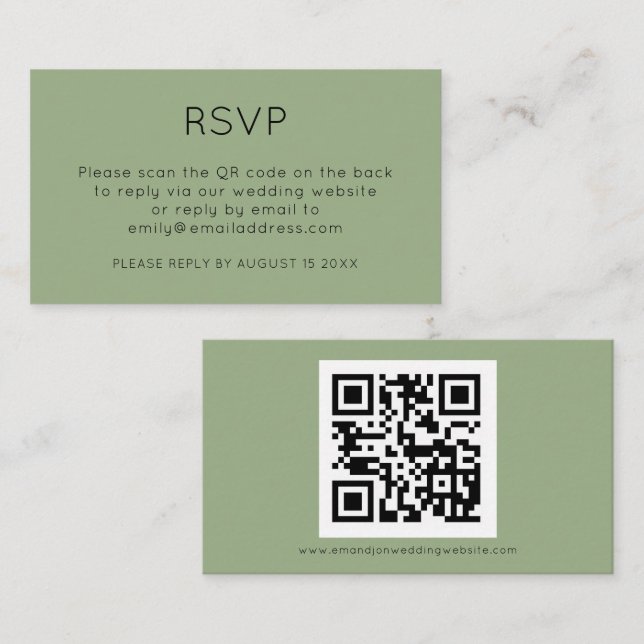Carte D'accompagnement Code QR minimaliste Sage Green Wedding RSVP (Devant / Derrière)