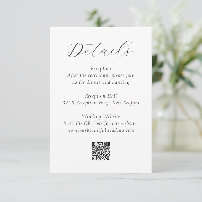 Carte D'accompagnement Code QR noir et blanc intemporel Mariage élégant (Debout devant)