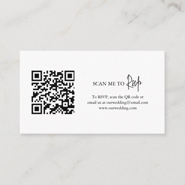 Carte D'accompagnement Code QR noir et blanc intemporel Mariage élégant (Devant)