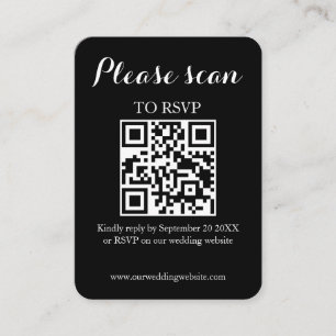 Carte D'accompagnement Code QR noir simple moderne et RSVP de mariage