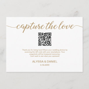 Carte D'accompagnement Code QR partage photo mariage Gold white