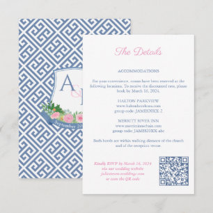 Carte D'accompagnement Code QR pour les détails du mariage avec monogramm