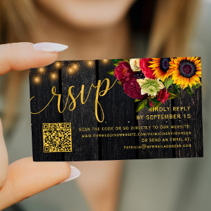 Carte D'accompagnement Code QR réponse mariage tournesol rustique et rose