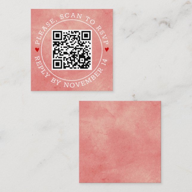 Carte D'accompagnement Code QR RSVP bordure corail rose mariage taché (Devant / Derrière)