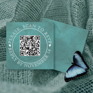 Carte D'accompagnement Code QR RSVP coloré turquoise bleu mariage