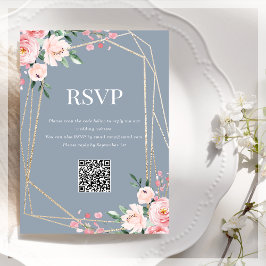 Carte D'accompagnement Code QR RSVP | Floral Blush Bleu Poussiéreux 