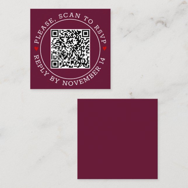 Carte D'accompagnement Code QR RSVP frontière et coeur mariage bordeaux (Devant / Derrière)