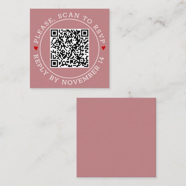 Carte D'accompagnement Code QR RSVP frontière et coeurs poussiéreux maria (Devant / Derrière)