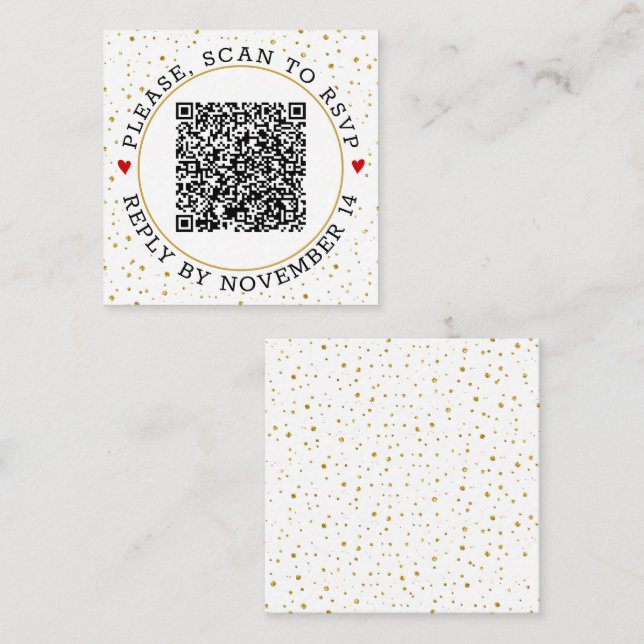 Carte D'accompagnement Code QR RSVP frontière or et confetti (Devant / Derrière)