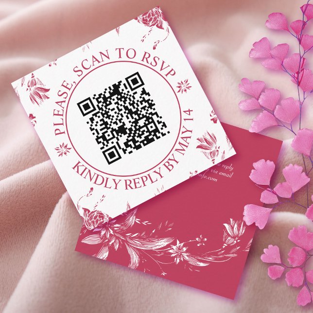 Carte D'accompagnement Code QR RSVP, mariage à fleurs magenta (Créateur téléchargé)