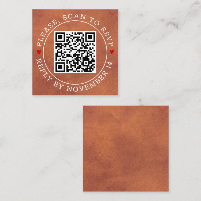 Carte D'accompagnement Code QR RSVP, mariage en terre cuite tachée (Devant / Derrière)