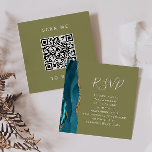 Carte D'accompagnement Code QR RSVP mariage sarcelle or agate olive Budge