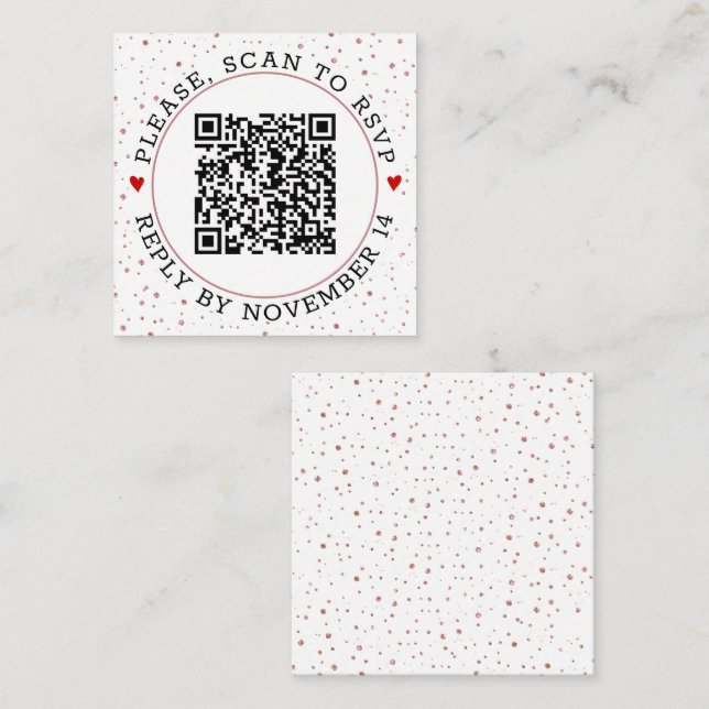 Carte D'accompagnement Code QR RSVP rose frontière or et confetti (Devant / Derrière)